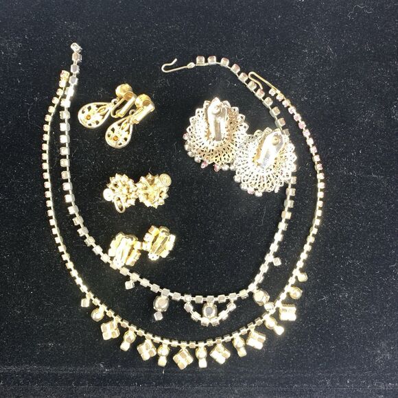 Lot 6 Vintage Pink Rhinestone Jewelry AB Stones Earrings Signed La Roco Necklace - Picture 2 of 15